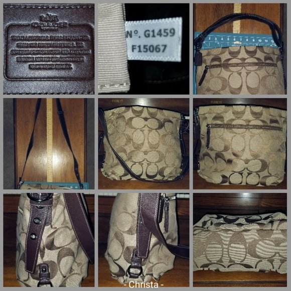 Coach Signature Duffle LIKE NEW in Khaki & Mahogany with adjustable strap - Picture 1 of 12